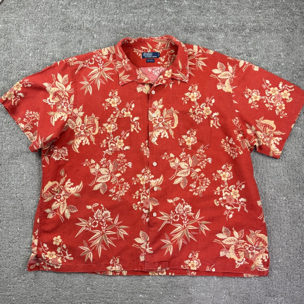 Vintage Polo Ralph Lauren Shirt Mens 3X Big Linen Cotton Floral Camp Hawaiian - Picture 2 of 7